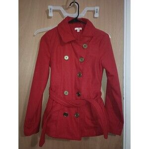 Bongo Women's Red 5 Buttoned Pea Coat - Size Small